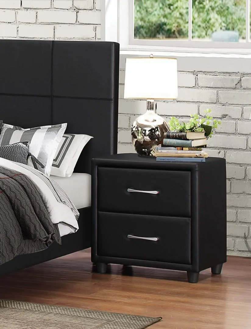 tuphen tuphen Mayville Nightstand Black Faux Leather 2 Drawers Silver Pulls — product photo