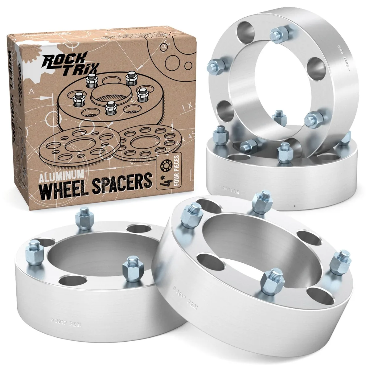 RockTrix RockTrix 2.0" ATV Wheel Spacers 4x137 110mm Bore 10x1.25 Studs Silver V3 50mm 4pcs — product photo