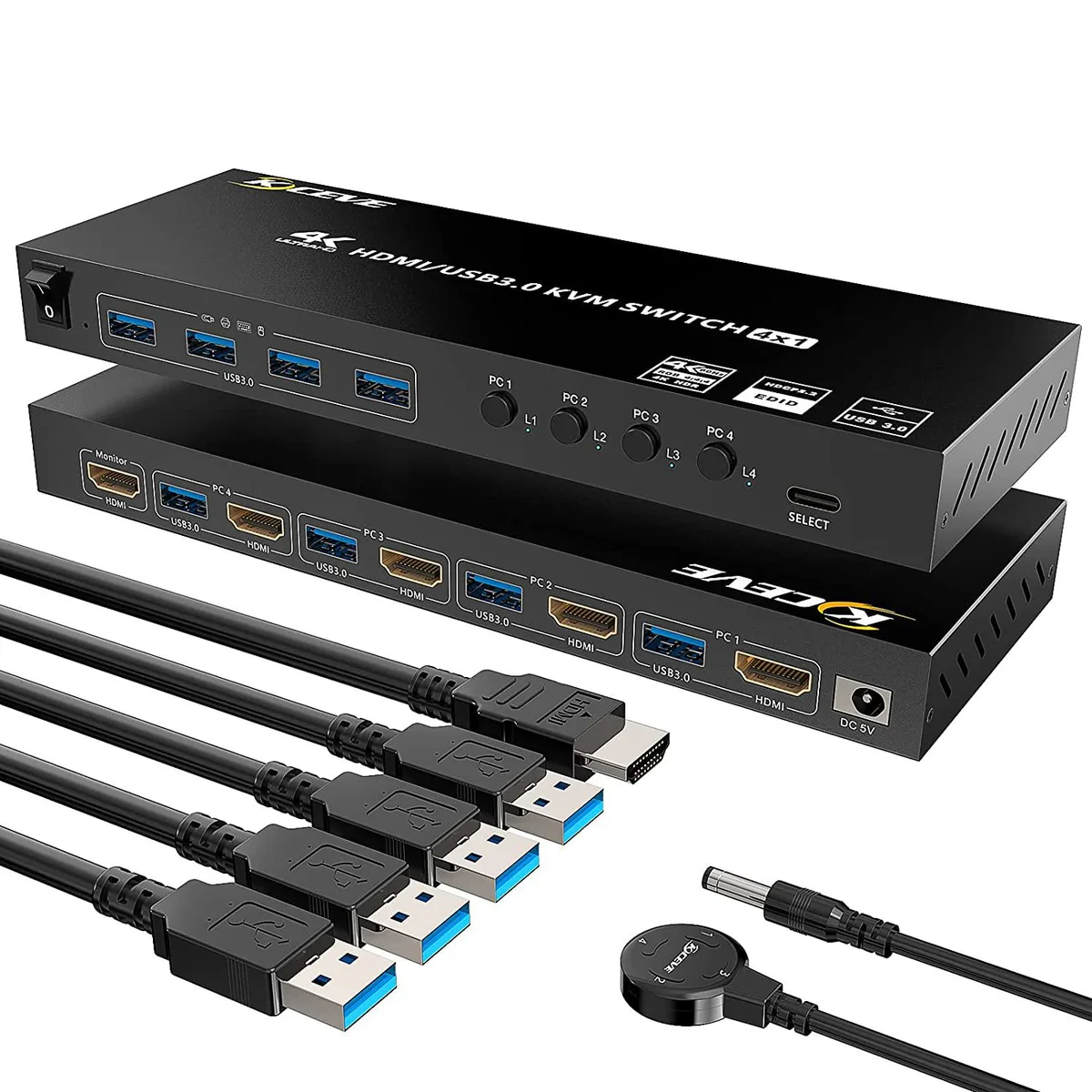 Hitoor Hitoor USB 3.0 KVM Switch HDMI 4 Port 4K 60Hz — product photo
