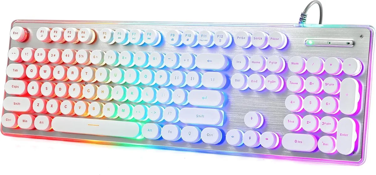 TUKO TUKO Typewriter Style Gaming Keyboard White/Silver 104 Keys — product photo