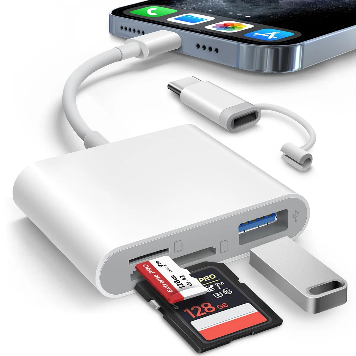 AkHolz L4Lte SD Card Reader Lightning USB-C USB-A — product photo