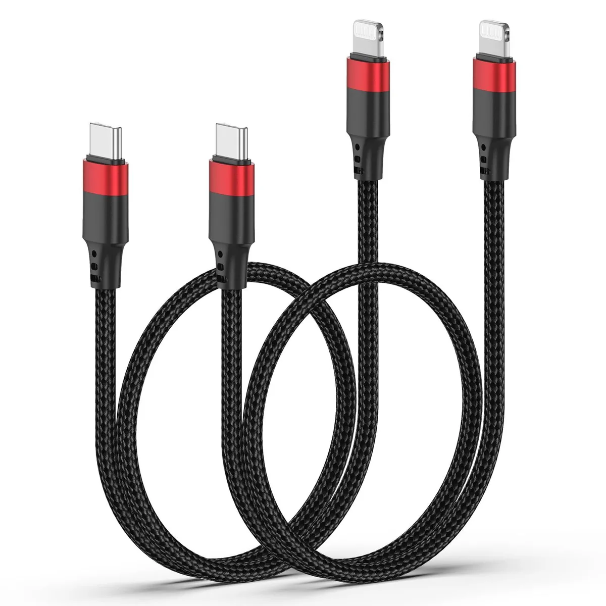  Vienceen 2ft Lightning to USB-C Cable 2-Pack Black MFi Certified Braided 3A 480Mbps — product photo