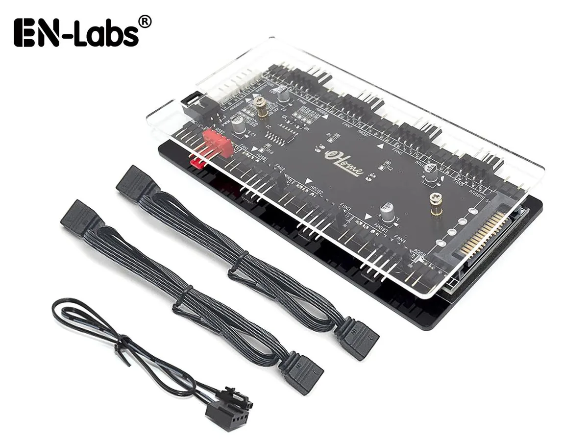EN-Labs EN-Labs PWMRGB12V8SMG internal power cable 12V 4pin to 5V 3pin ARGB 8 ports SATA — product photo
