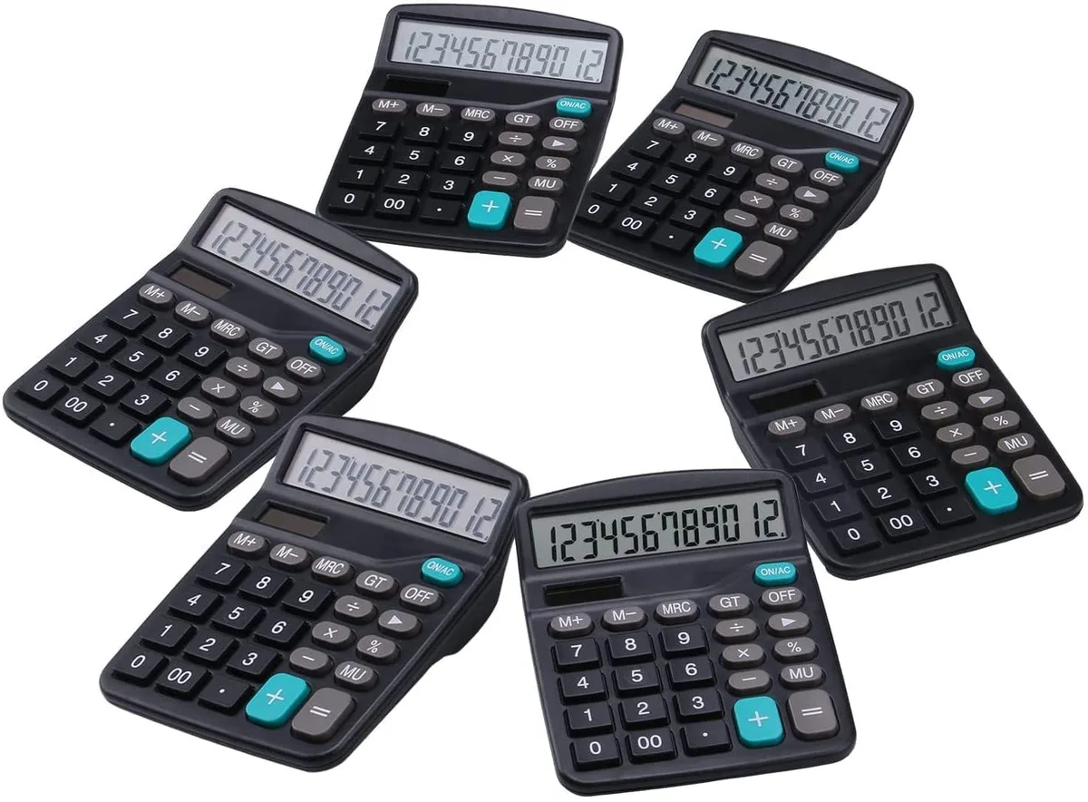 Desk Calculator 12 Digit Solar Battery 6 Pack — product photo