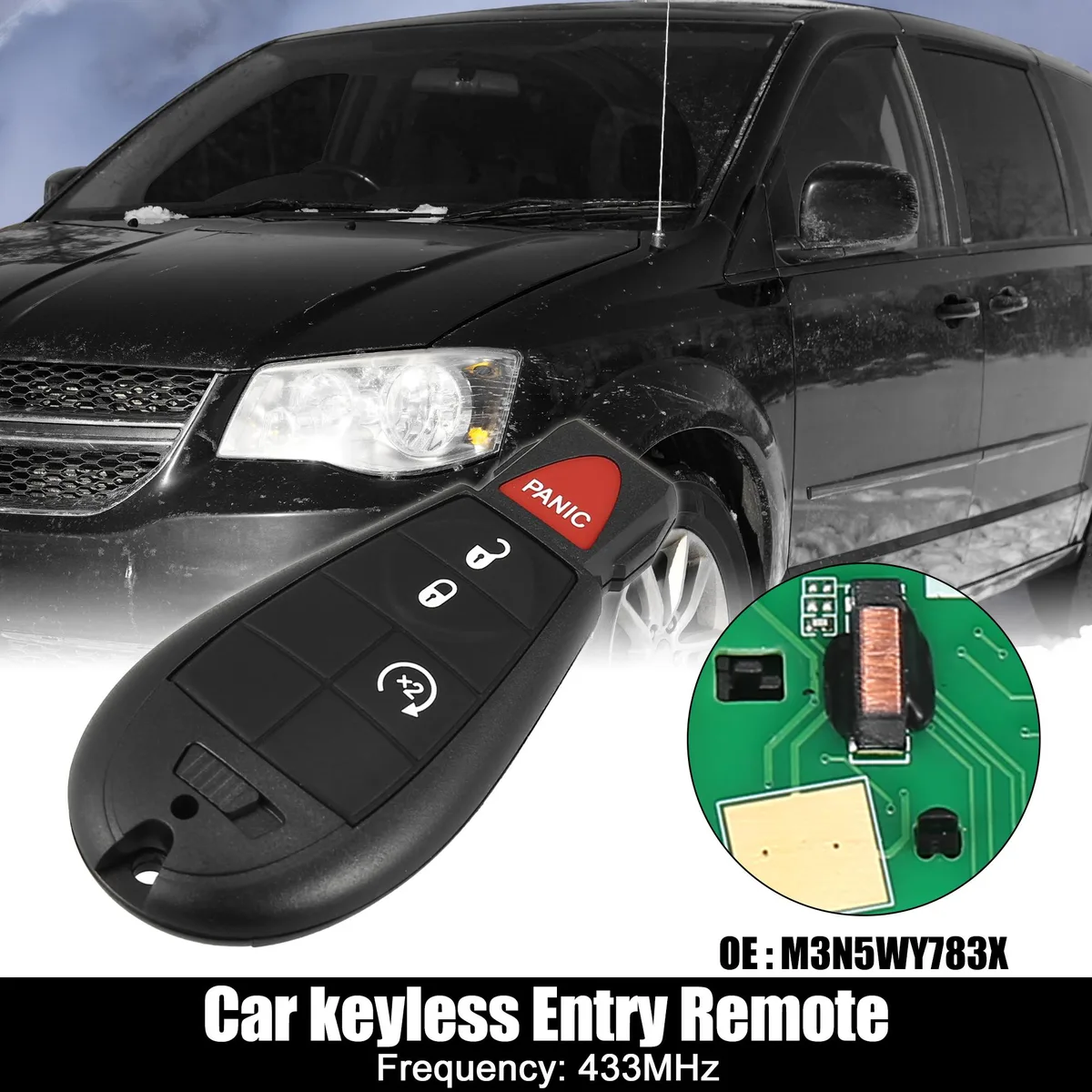 Unique-Bargains Unique-Bargains Replacement Keyless Entry Remote Car Key Fob M3N5WY783X 433MHz 4 Button with Door Key — product photo