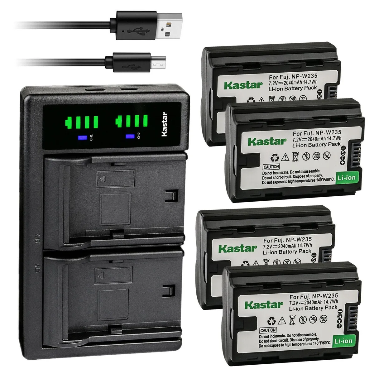 Kastar Kastar NP-W235 4-pack batteries LTD2 USB charger 14.7 Wh — product photo
