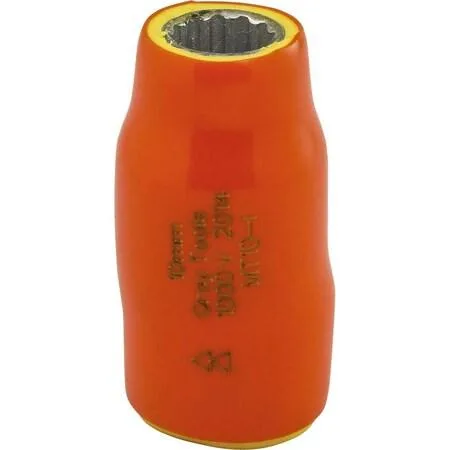 Orange insulated 10 mm 12 point 3/8 drive socket with yellow safety layer