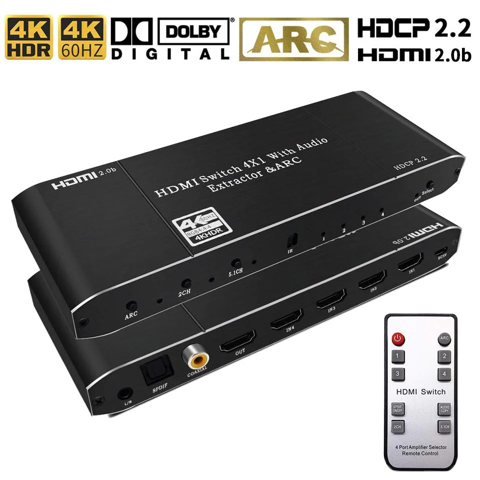 ESTONE ESTONE OZQ9 4K 60Hz HDMI Audio Extractor 4×1 ARC — product photo
