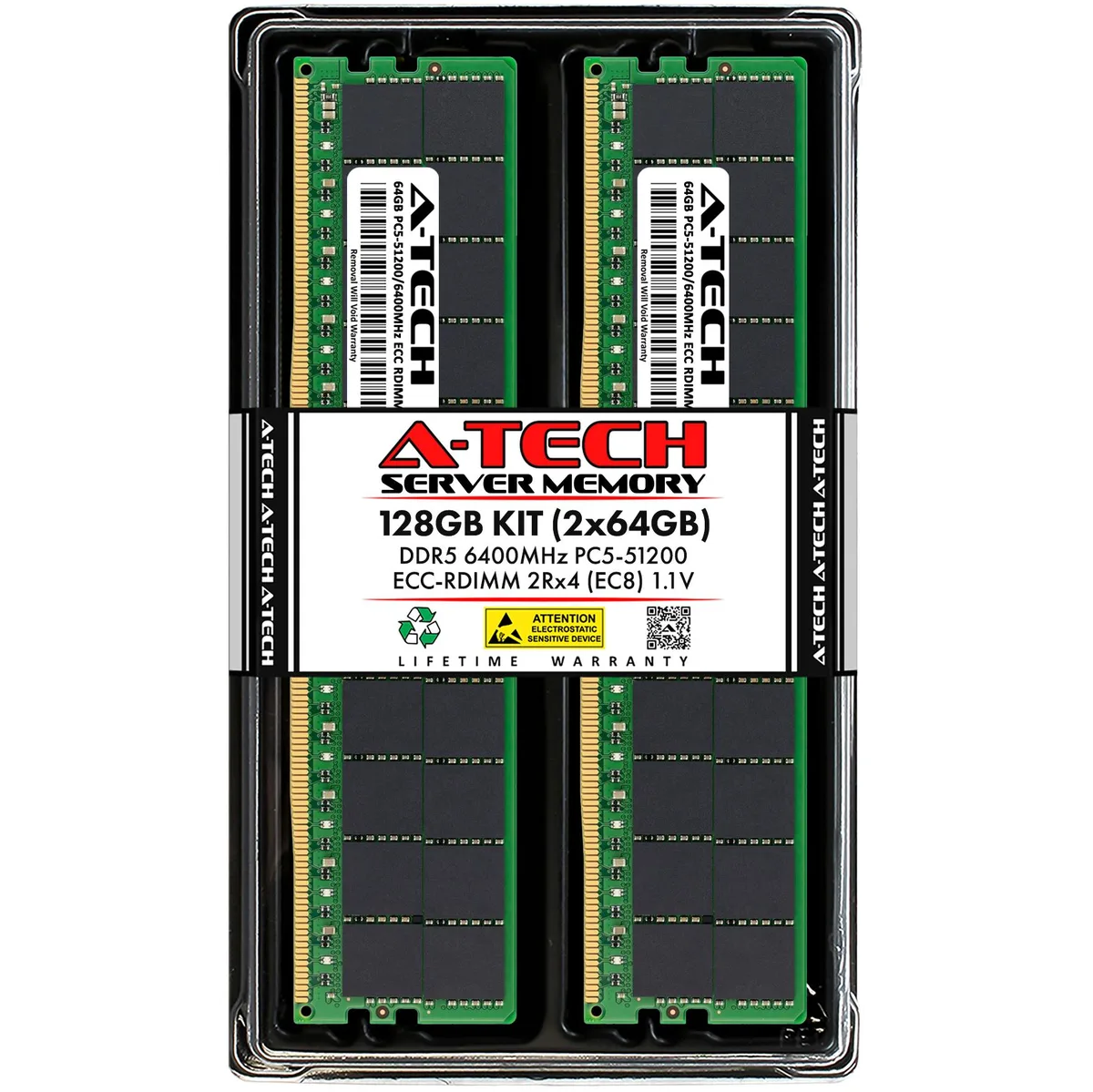 A-Tech A-Tech 128GB (2x64GB) DDR5 6400 EC8 RDIMM 2Rx4 server RAM — product photo