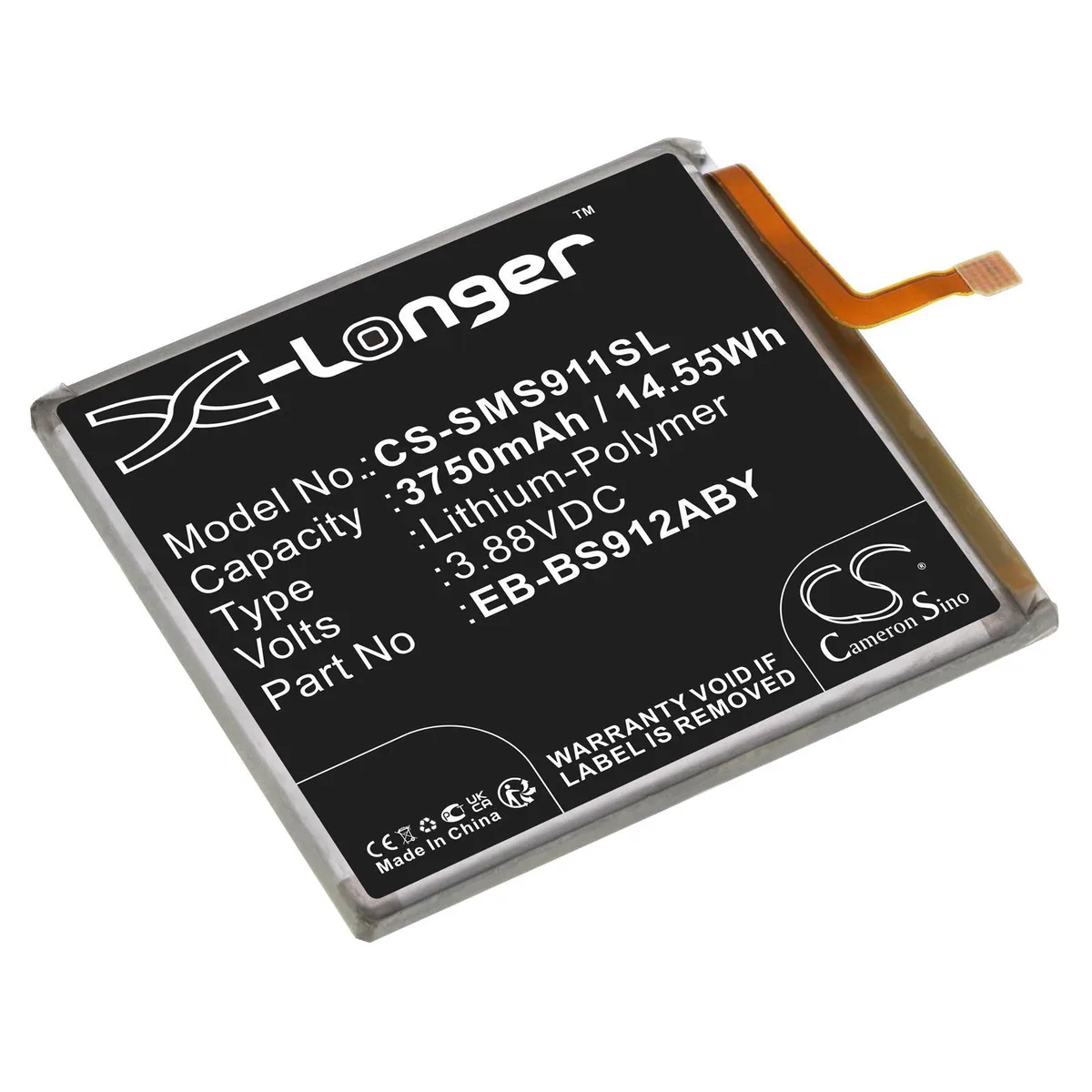 Rectangular lithium-ion phone battery, matte grey finish, gold contacts visible