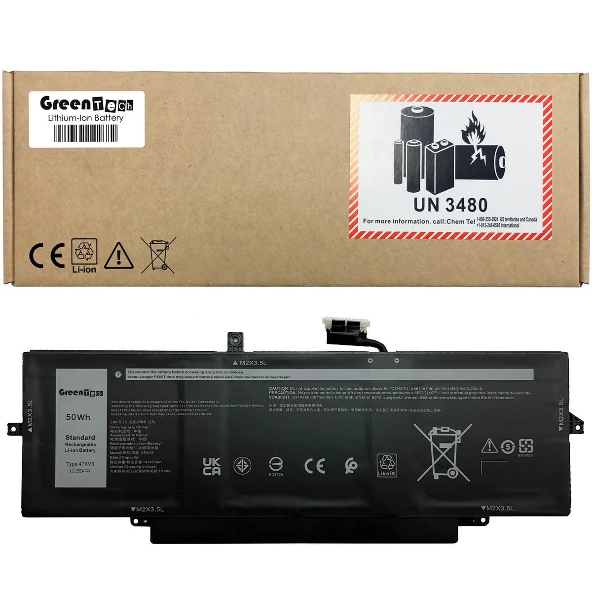 GreenTechLLC GreenTechLLC 47XV3 laptop battery for Dell Latitude 9330 50WHR 3-cell 11.55V 4113mAh — product photo