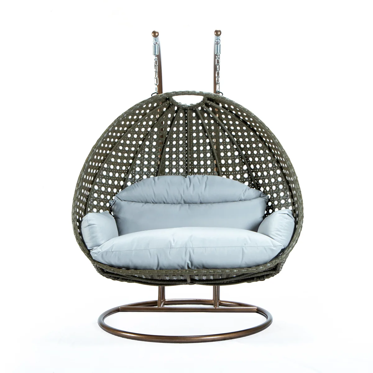 LeisureMod LeisureMod Light Grey Wicker Double Hanging Egg Swing Chair 2 Person Patio Furniture — product photo