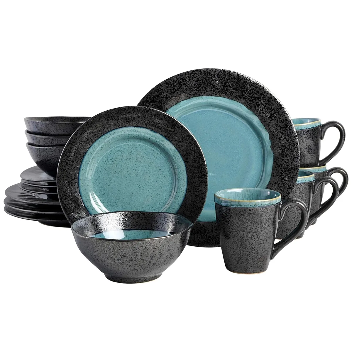 Gibson Elite Gibson Elite Dragonstone 16 Piece Stoneware Dinnerware Set Aqua — product photo