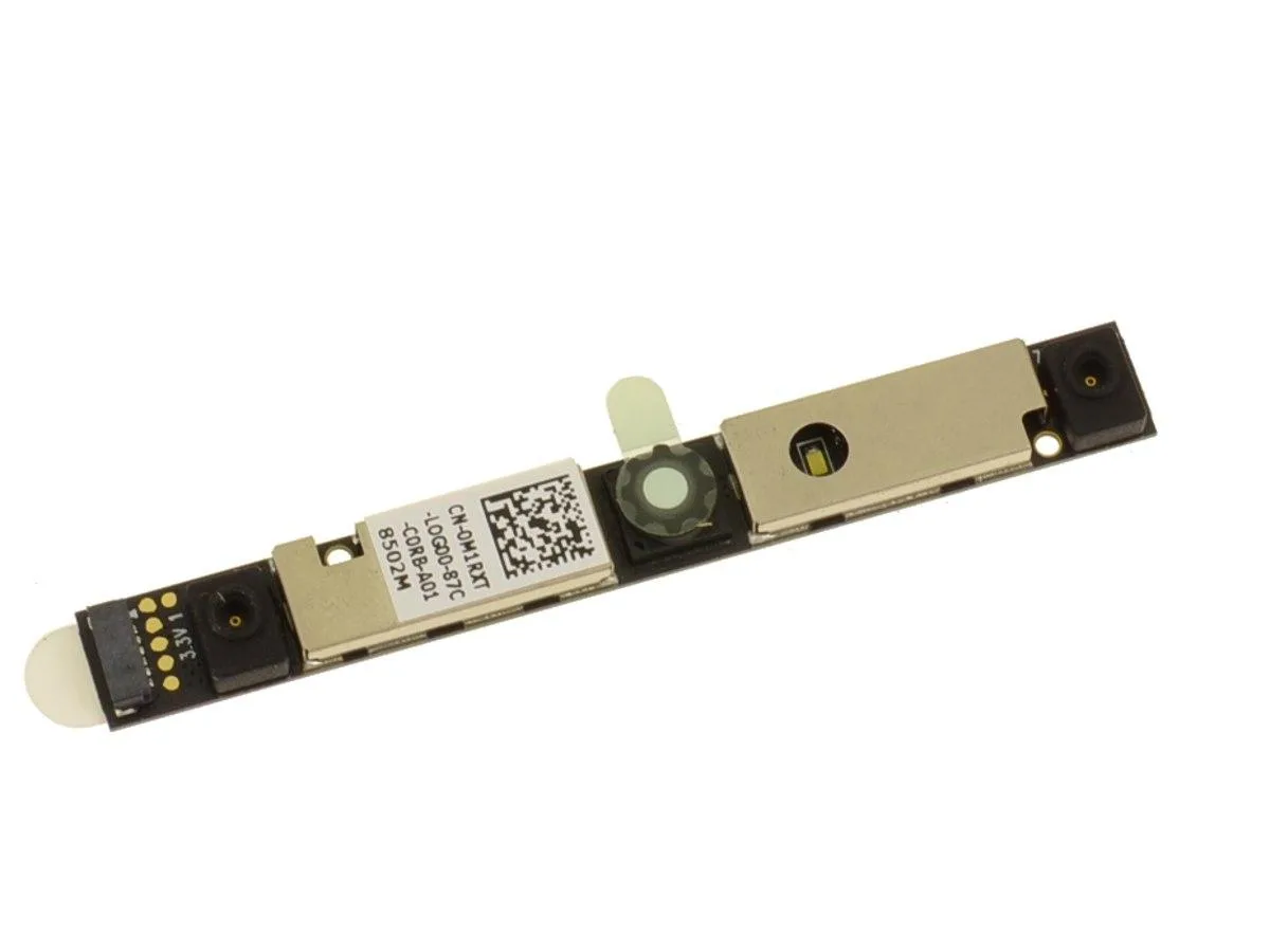 Small rectangular Dell webcam module with integrated microphone, silver finish, M1RXT part number
