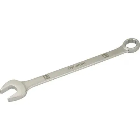 23mm 12-point combination wrench, mirror chrome finish, laser-etched size markings, 15-degree angled open and offset boxed ends