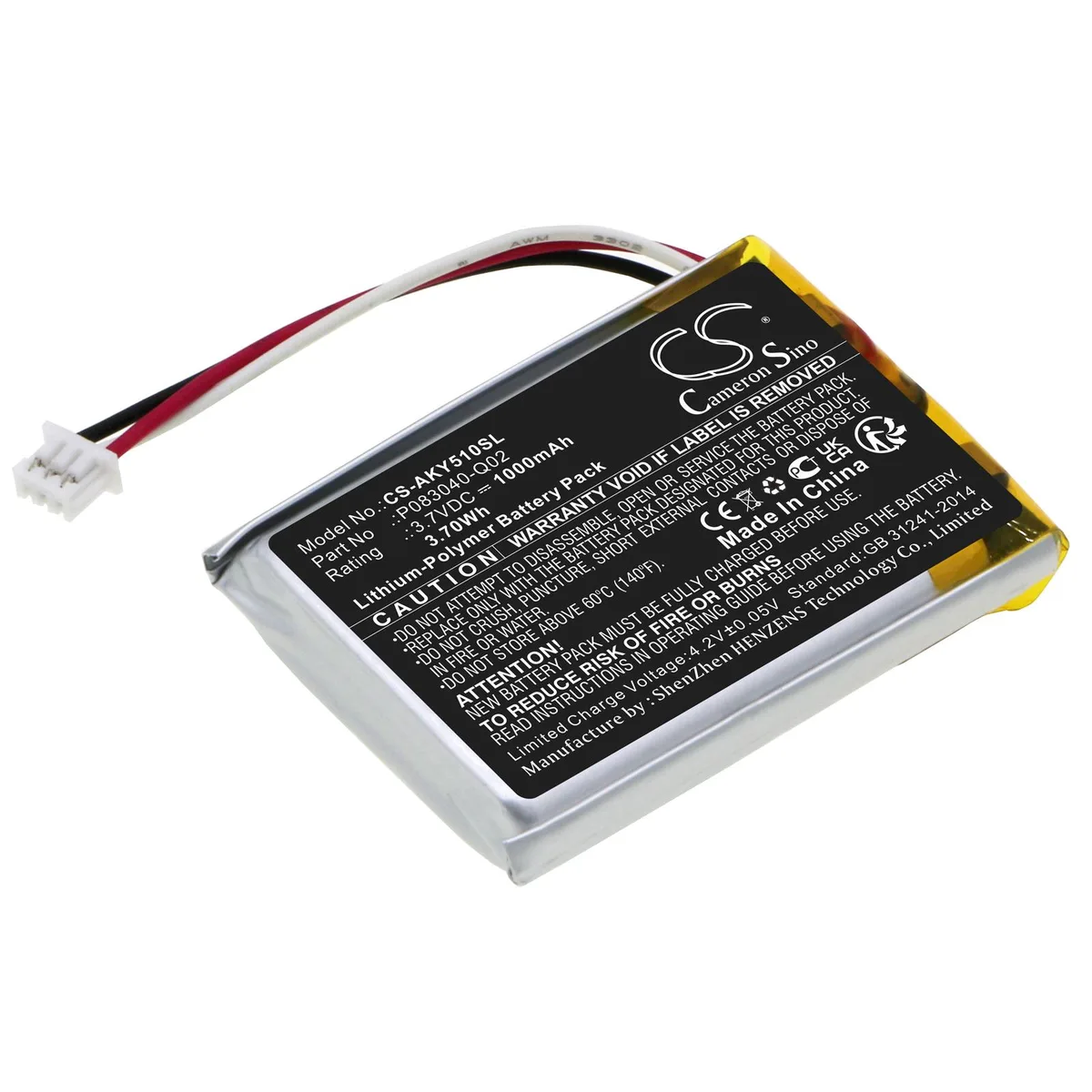 Cameron &amp; Co Cameron &amp; Co DS-CS-AKY510SL headphone battery 3.7V 1000mAh — product photo