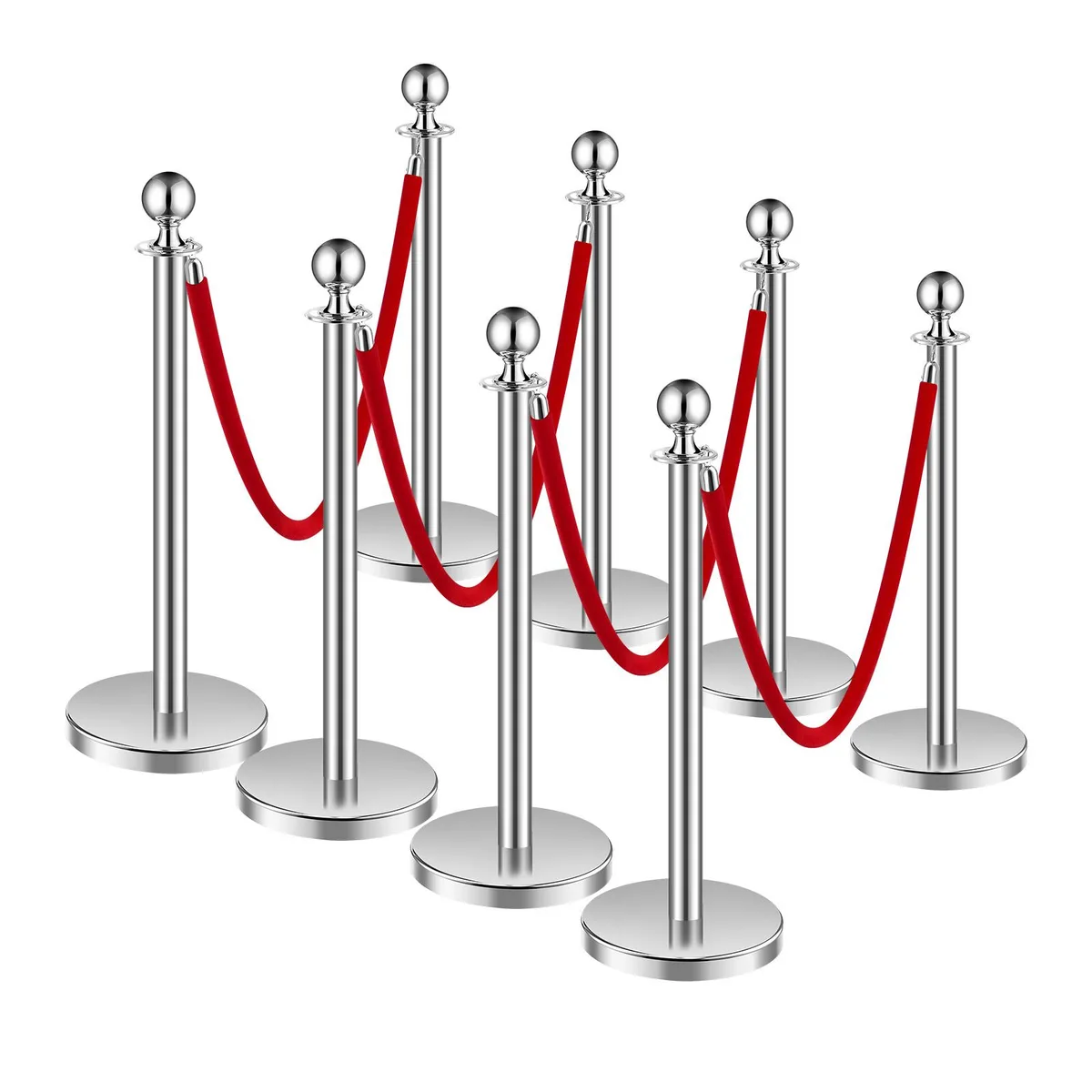 VEVOR VEVOR Stanchions &amp; Velvet Ropes 8 pcs, 1.5 m Red Ropes, 201 Stainless Steel Posts, Fillable Base 3.5 kg — product photo