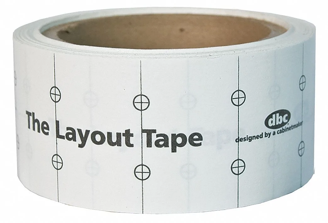 White adhesive tape measure on a roll, 60 ft by 2 in blade with 32 mm and 37 mm graduations