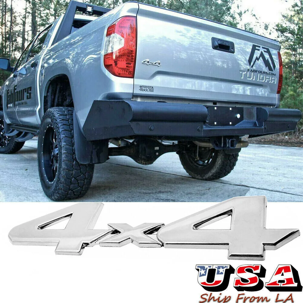 Chrome aluminium 4x4 badge sticker, 6.1 by 1.57 inches, self-adhesive, UV-resistant finish