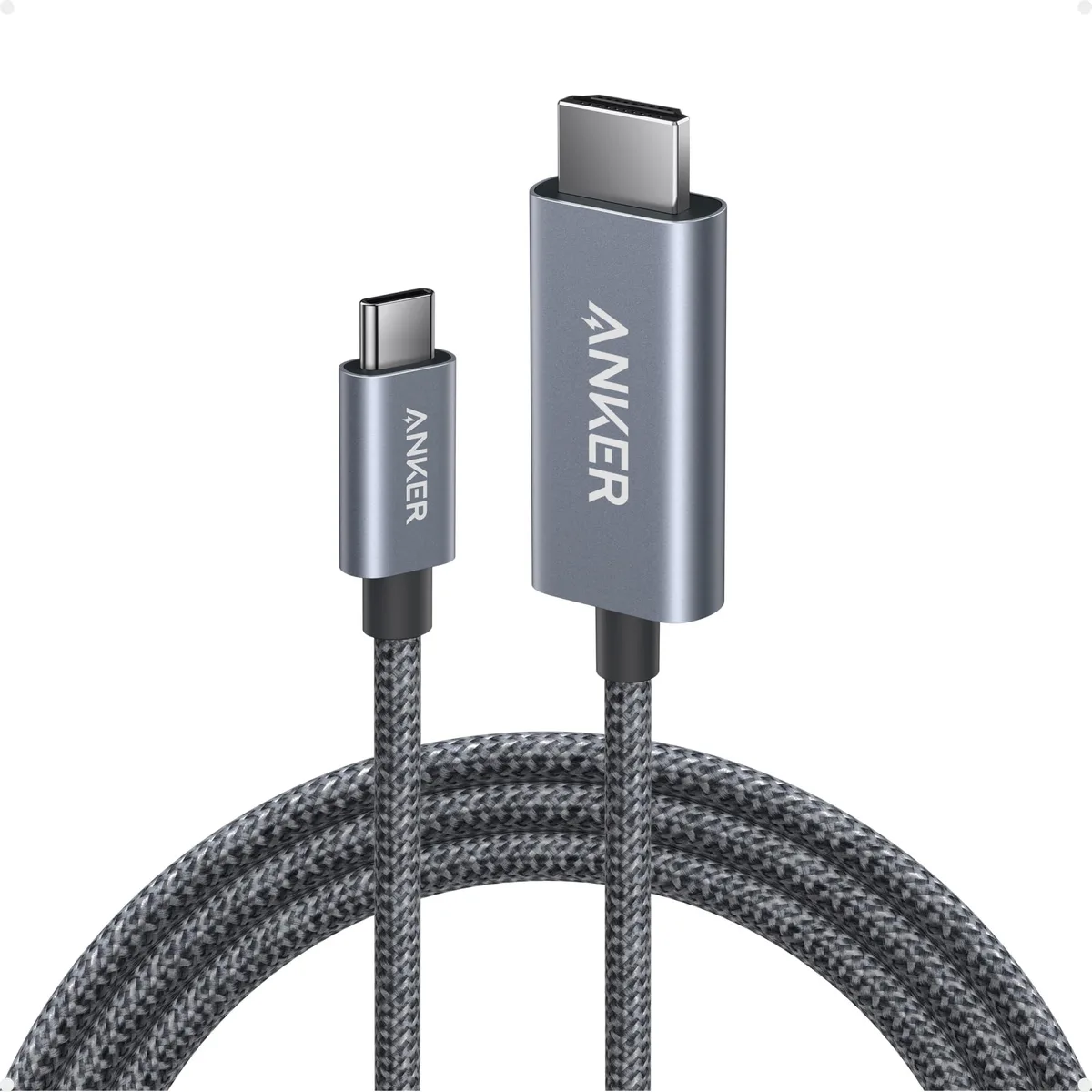 Black braided USB-C to HDMI cable six feet long