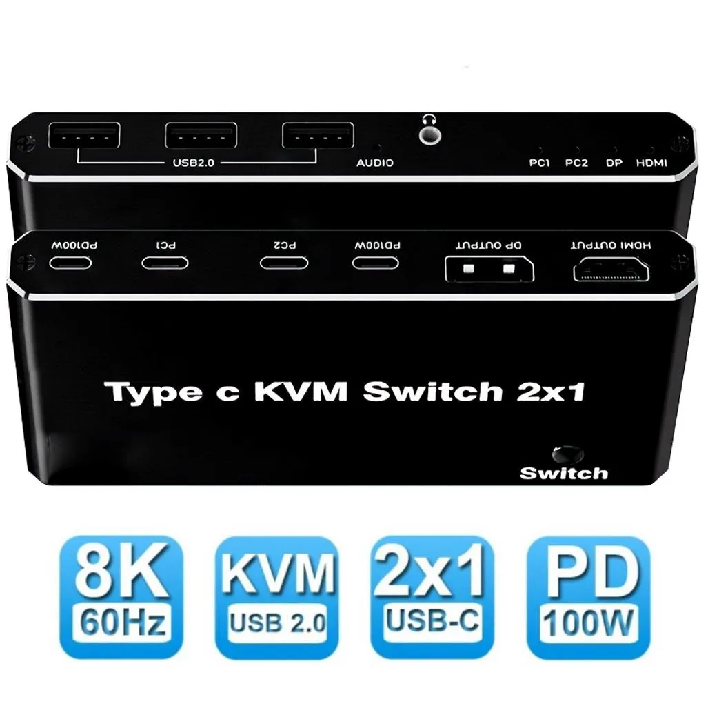 LUOM LUOM OZK7 2-Port USB-C KVM Switch 8K 60Hz 100W PD — product photo