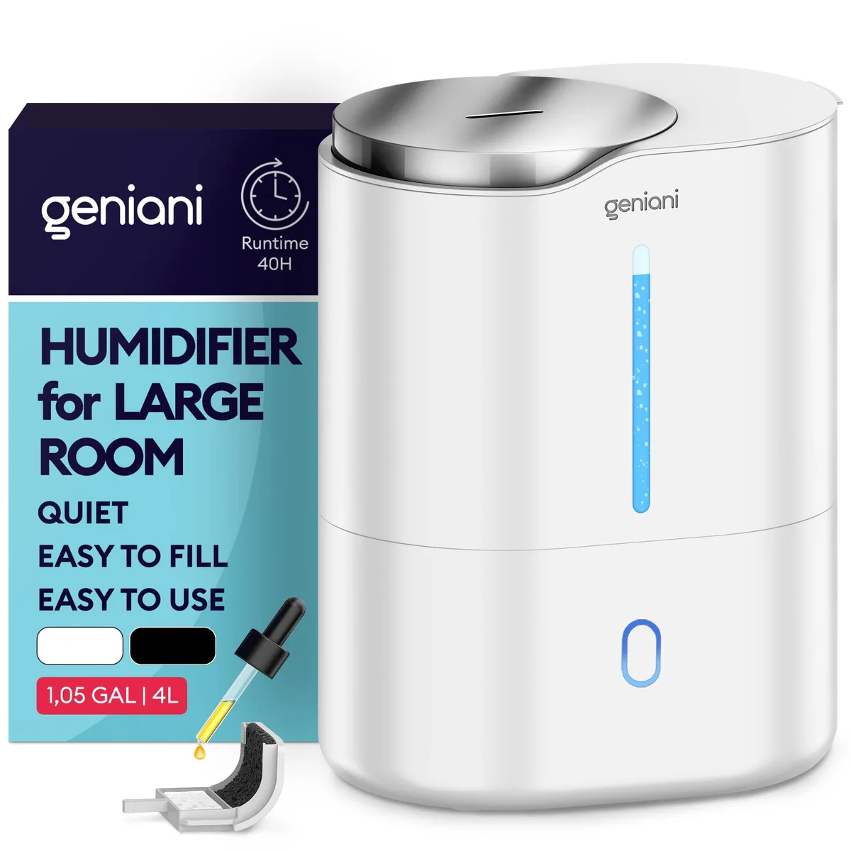 Geniani Ultrasonic Cool Mist Humidifier 4L 40H 376 sq ft — product photo