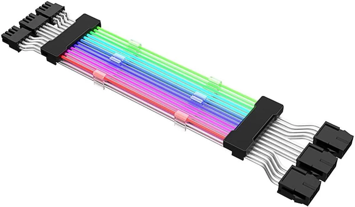 Three ARGB GPU power cables with optic-fibre sleeves, 10.43 inches long