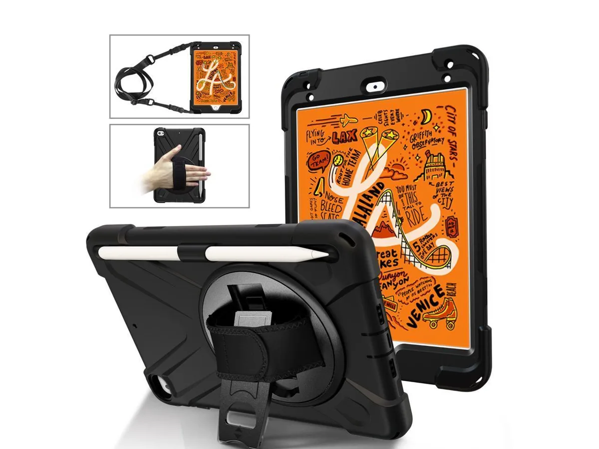 BONAEVER BONAEVER iPad Mini 4/5 7.9" case with pencil holder, kickstand, hand &amp; shoulder straps, black — product photo