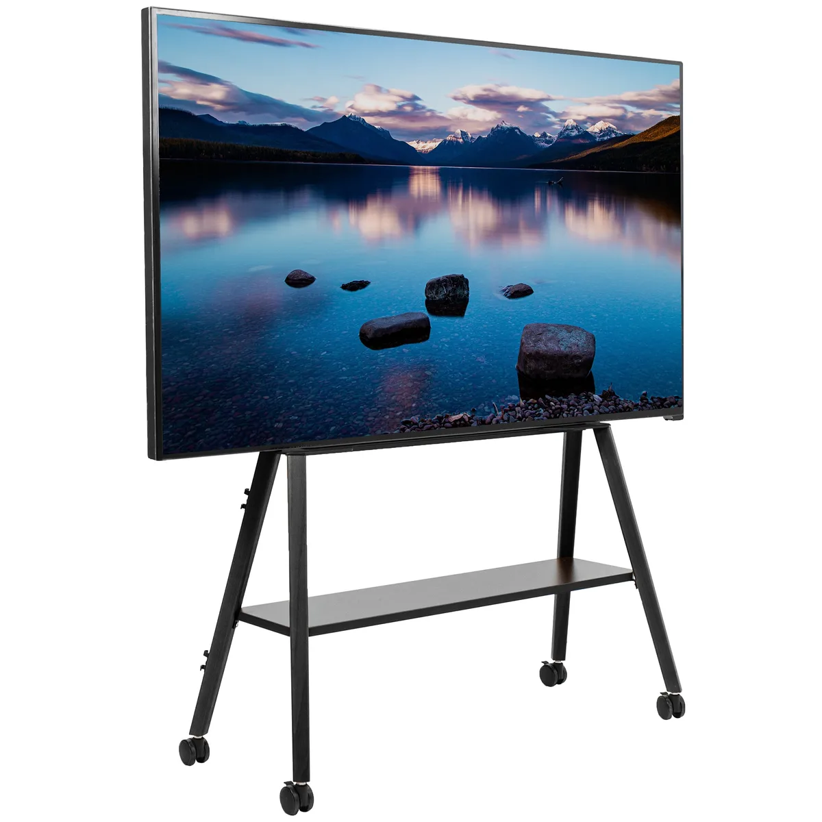 VIVO VIVO Black Rolling Easel TV Floor Stand + Shelf 43-75" 88 lbs — product photo
