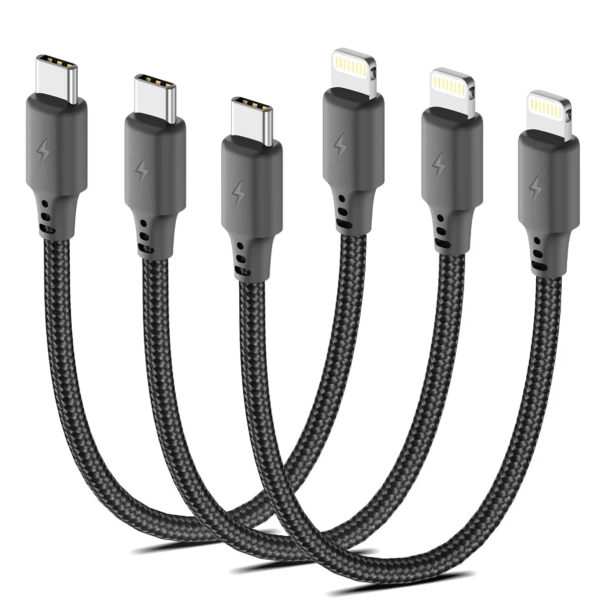  Cenepor USB-C to Lightning Cable 3-Pack 6 Inch 2.4A Black — product photo