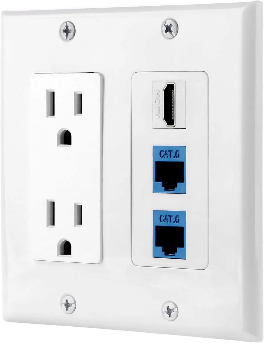 Winait Winait IBL-15A 1 HDMI 2 Cat6 Wall Plate White — product photo