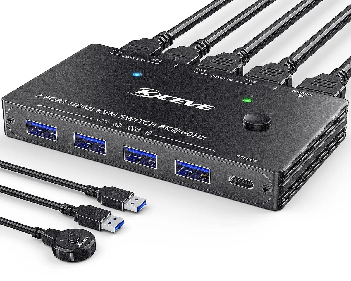 WRIARICH WRIARICH 2-Port HDMI 2.1 KVM Switch 8K 60Hz 4K 120Hz 4 USB 3.0 — product photo