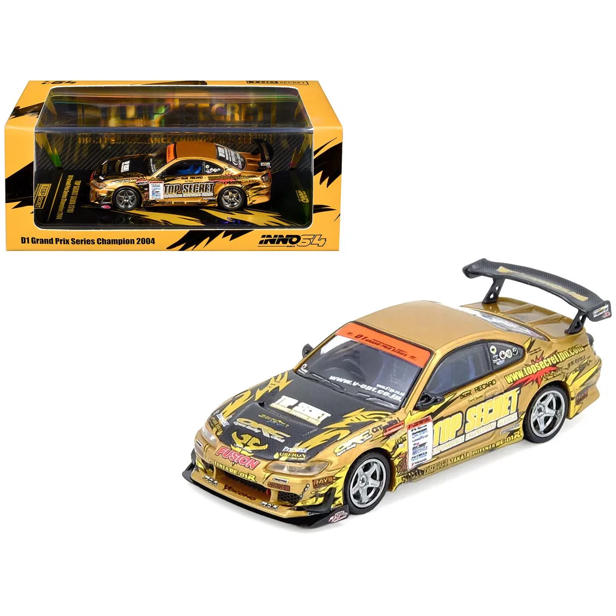 Inno Models Inno Models Nissan Top Secret Silvia S15 RHD Ryuji Miki D1 Champion 2004 1/64 Diecast Hobby Collectible — product photo