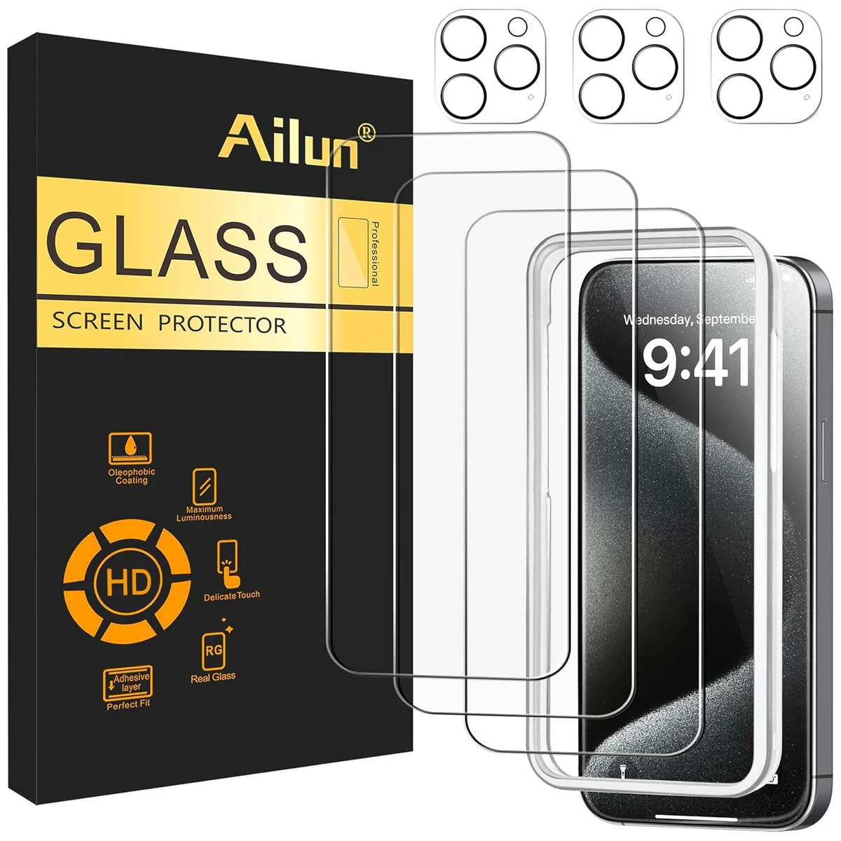 Ailun Screen & Lens Protector 3+3 Pack iPhone 15 Pro Max 6.7 inch — product photo