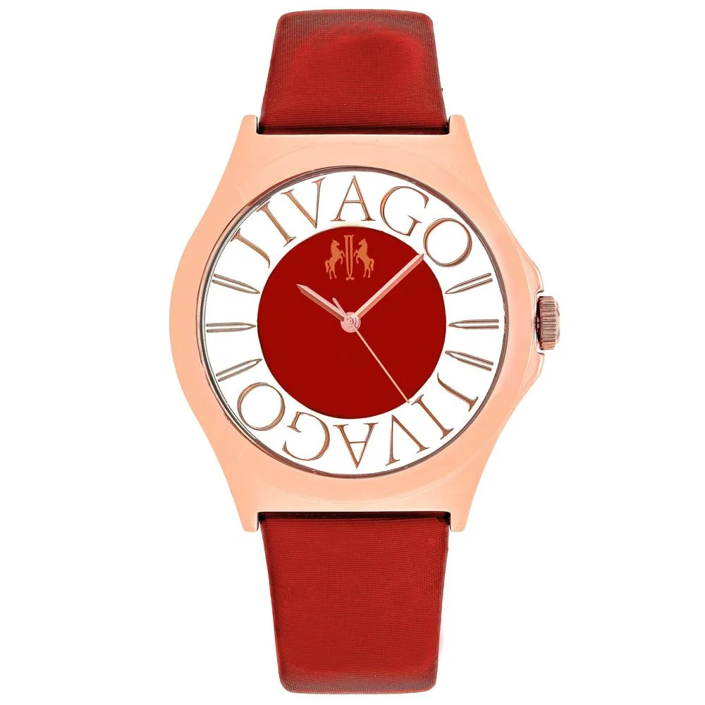 Pink dial stainless steel watch on satin leather strap