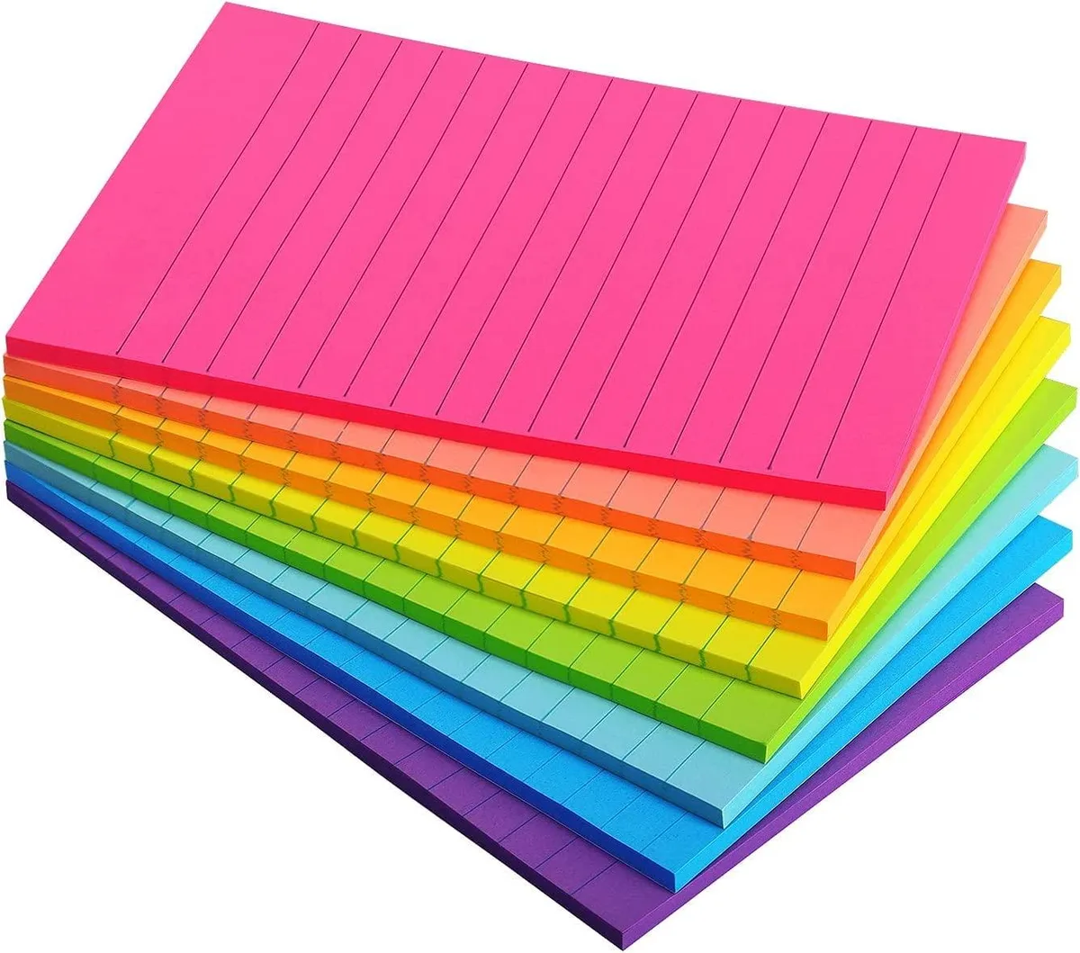 Eight 4x6 inch lined sticky-note pads in bright colours, 35 sheets each