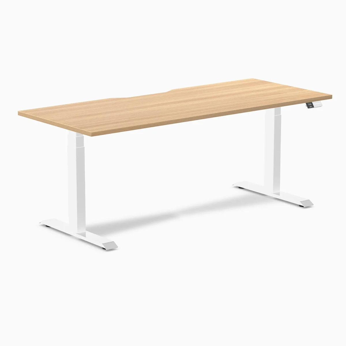 Desky Desky Dual Scalloped Laminate Sit Stand Desk Sublime Teak White 70.9 x 29.5 in — product photo