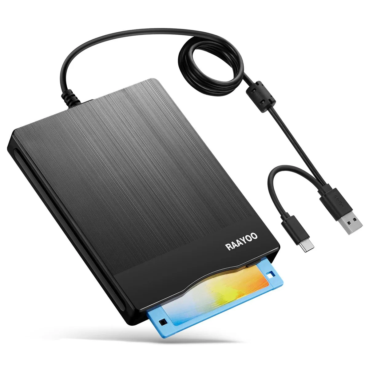 RAAYOO D004-BK USB-C Floppy Drive Diskette Brushed Panel — product photo
