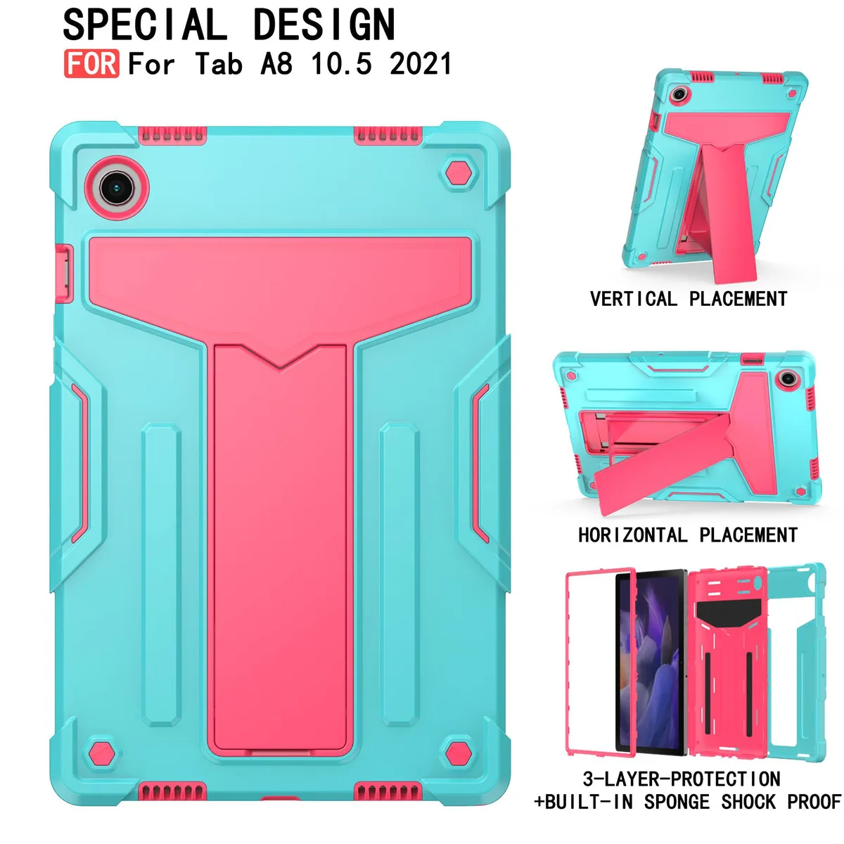 anicestore anicestore Galaxy Tab A8 10.5 Inch Case Teal/Pink SM-X200 SM-X205 SM-X207 — product photo