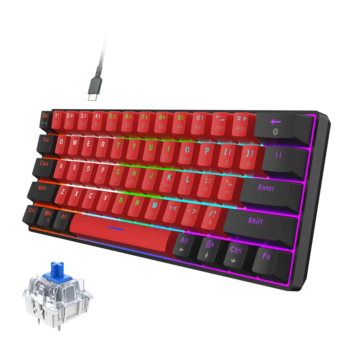  Redragon Snpurdiri 60% Wired Mechanical Gaming Keyboard Black-Red Blue Switches — product photo