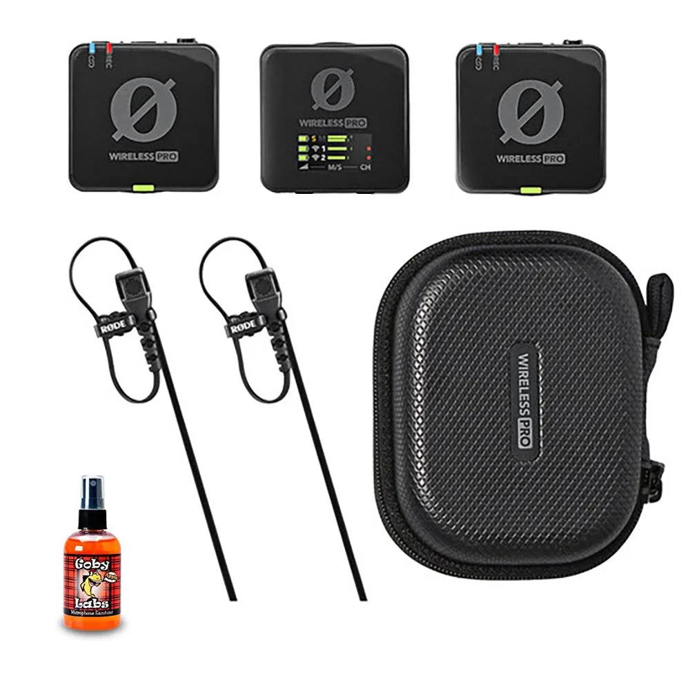 RODE Microphone RODE Wireless PRO 2-Person Clip-On Wireless Microphone System with Goby Labs GLS-104 Sanitizer — product photo