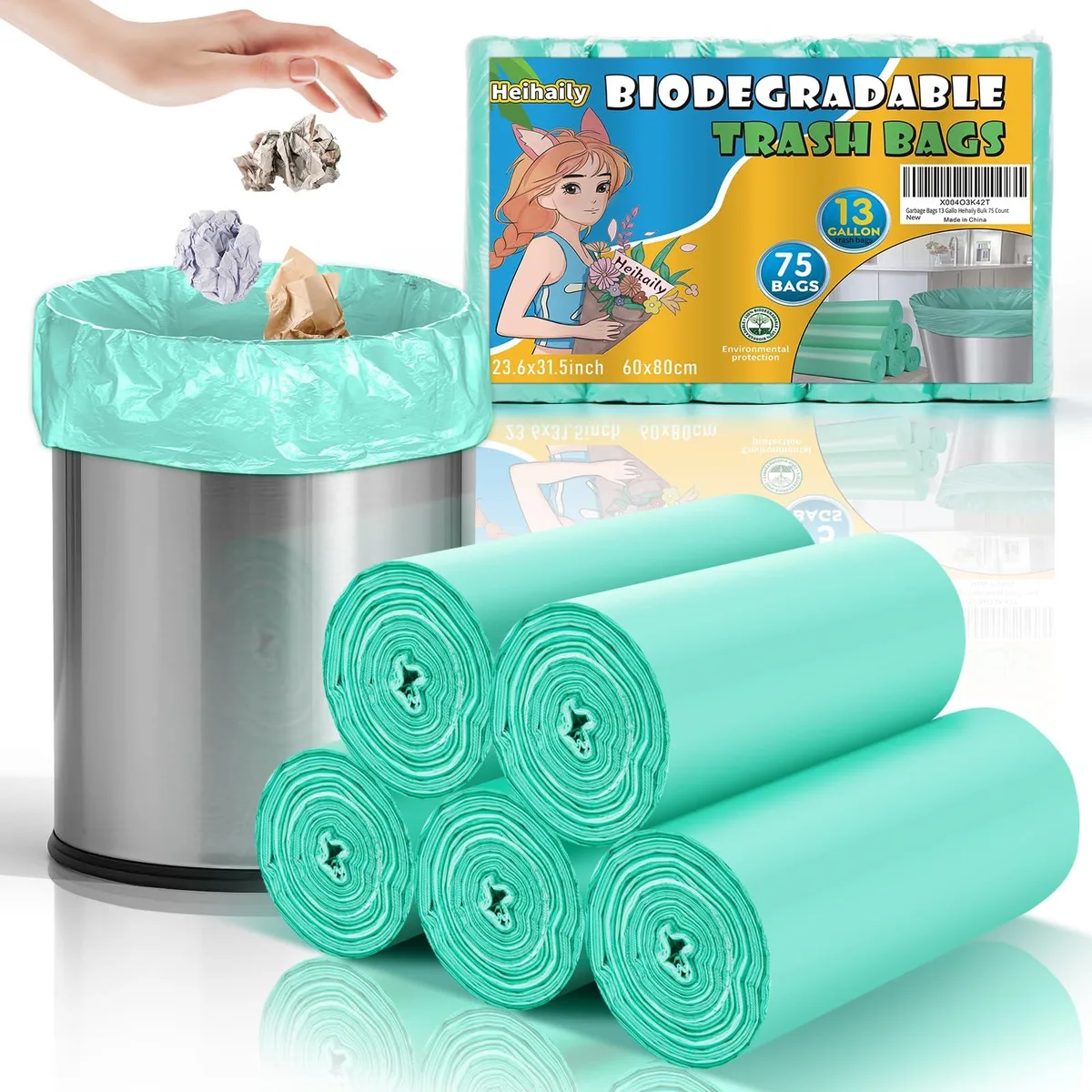  heihaily 13gal75 Garbage Bags 13 Gallon 75 Count — product photo