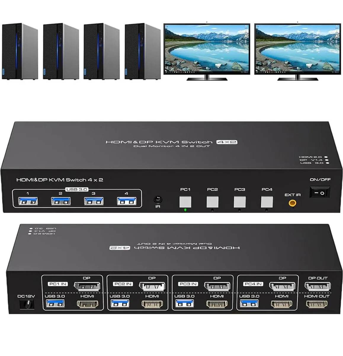 Jansicotek Jansicotek SW244-1DP1HD 4-Port Dual-Monitor KVM Switch — product photo