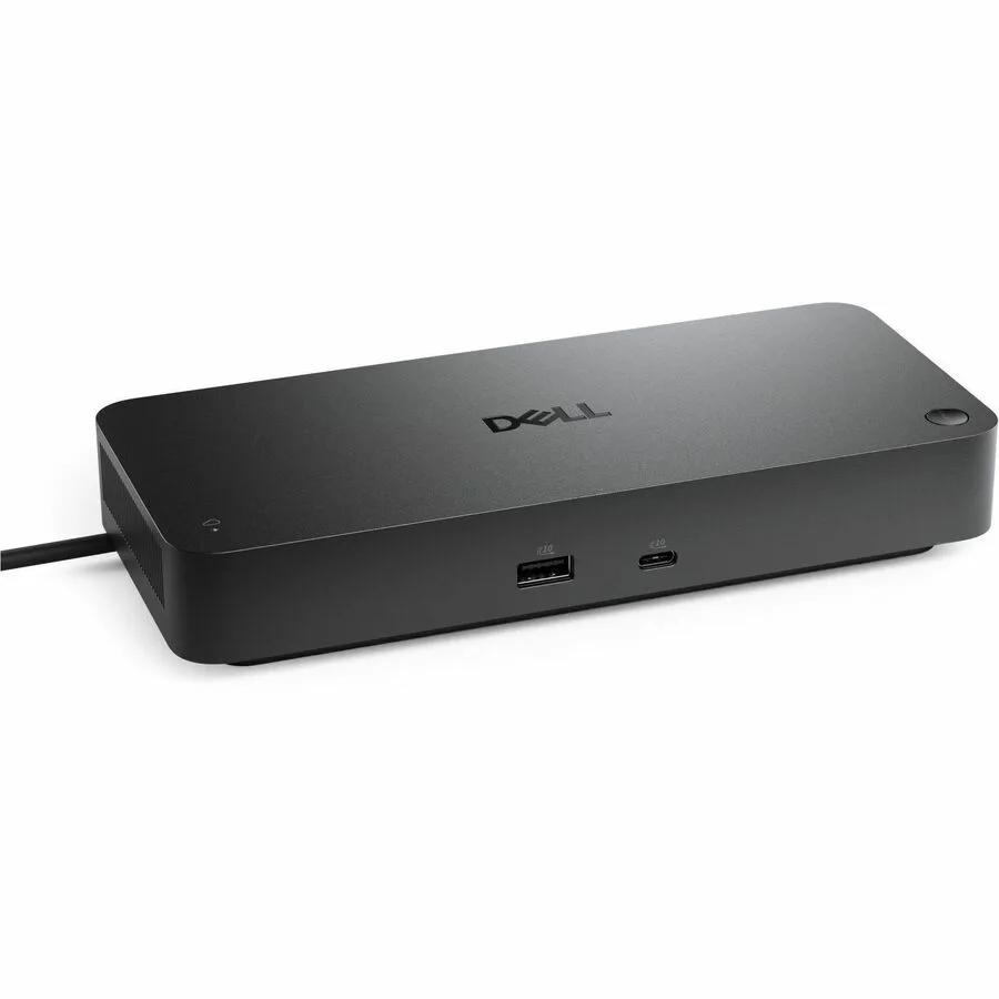 Black rectangular docking station with multiple ports visible
