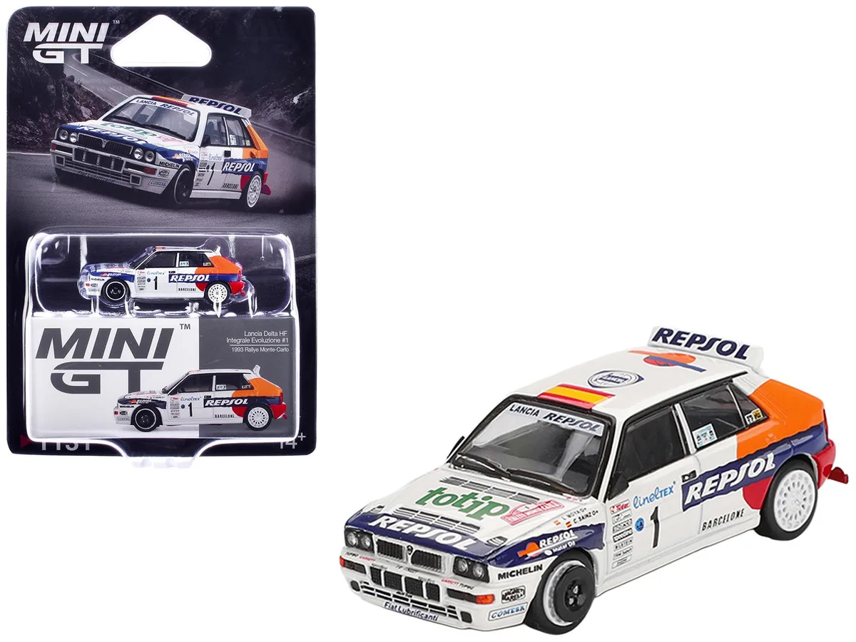 Mini GT Mini GT Lancia Delta HF Integrale Evoluzione #1 Carlos Sainz Rallye Monte-Carlo 1993 1/64 hobby collectible — product photo