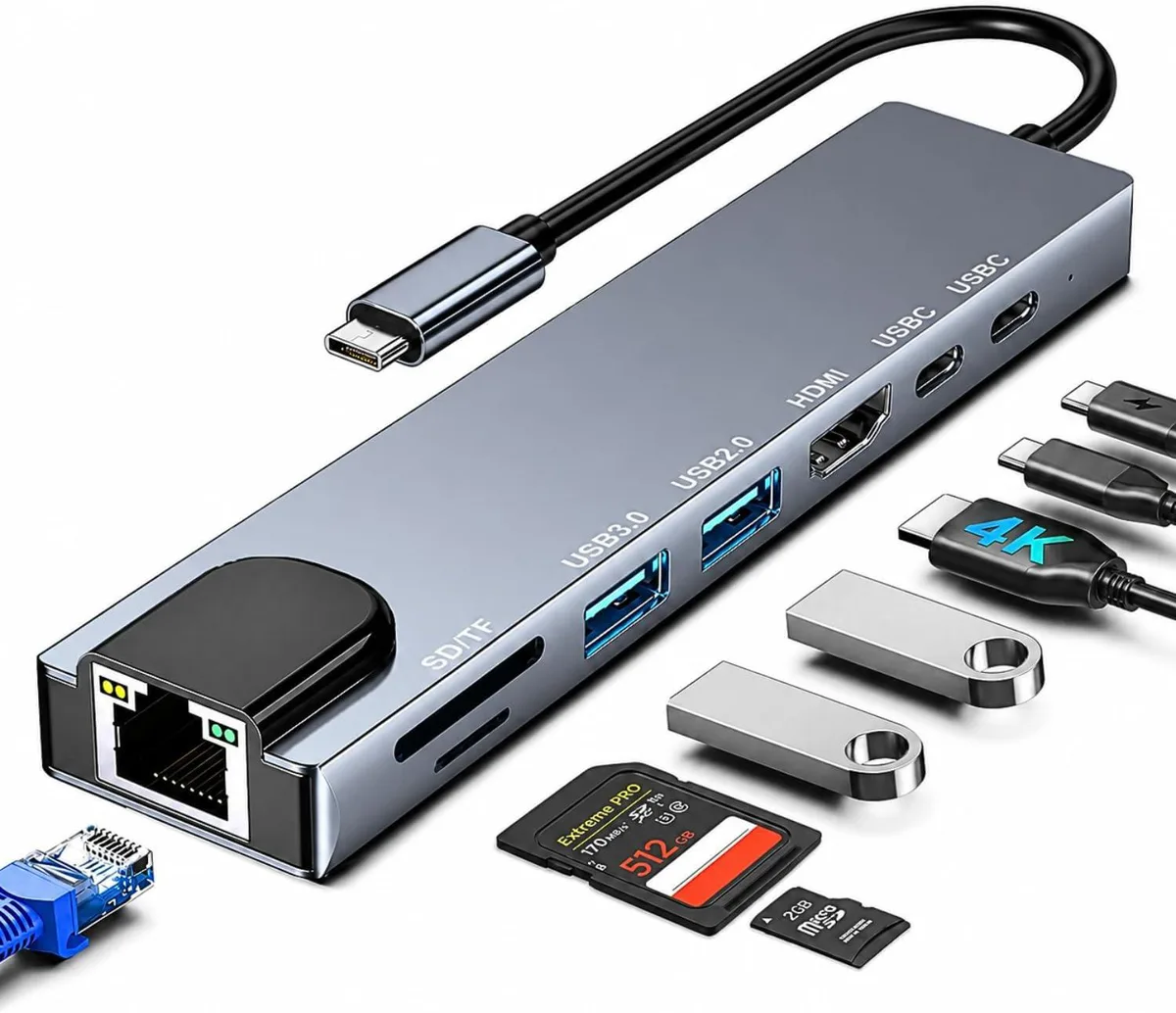 AUTYUE AUTYUE 8-in-1 USB-C Docking Station 4K HDMI RJ45 100W PD SD/TF USB 3.0 2.0 — product photo