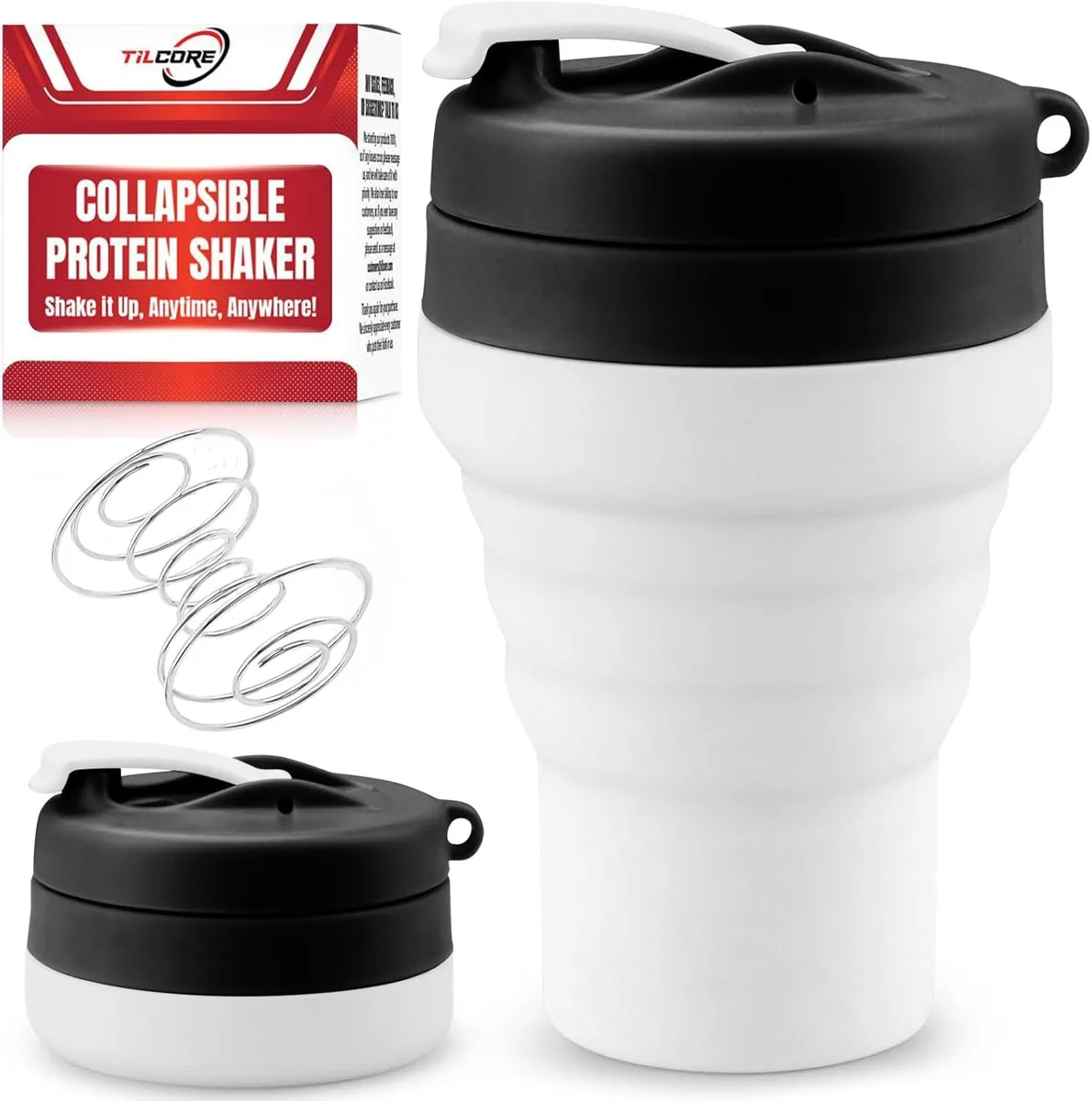 Black collapsible silicone shaker bottle 600mL 20oz