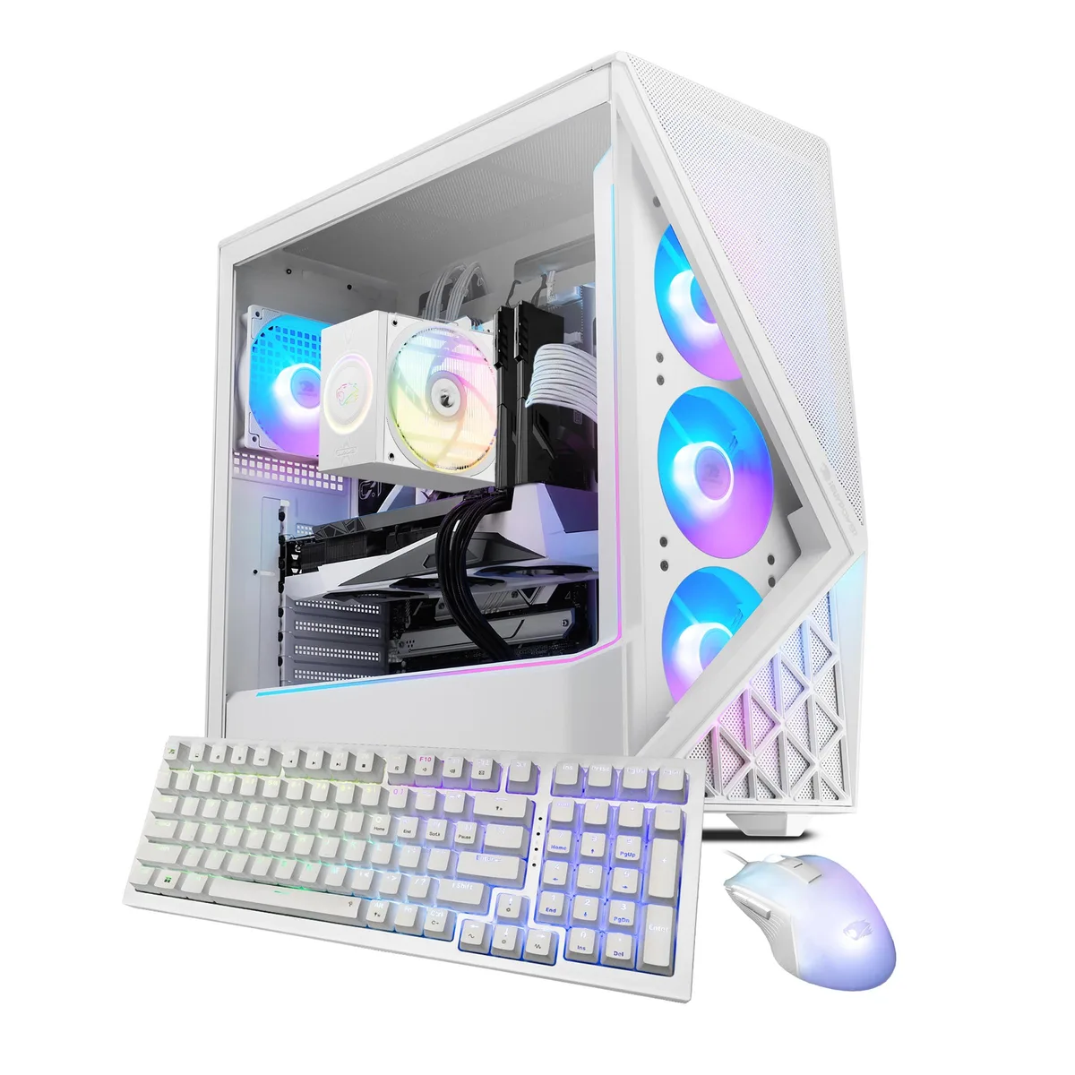 iBUYPOWER iBUYPOWER SWI9N5703 gaming PC Intel Core Ultra 9 285 RTX 5070 12GB 32GB DDR5 2TB NVMe White — product photo