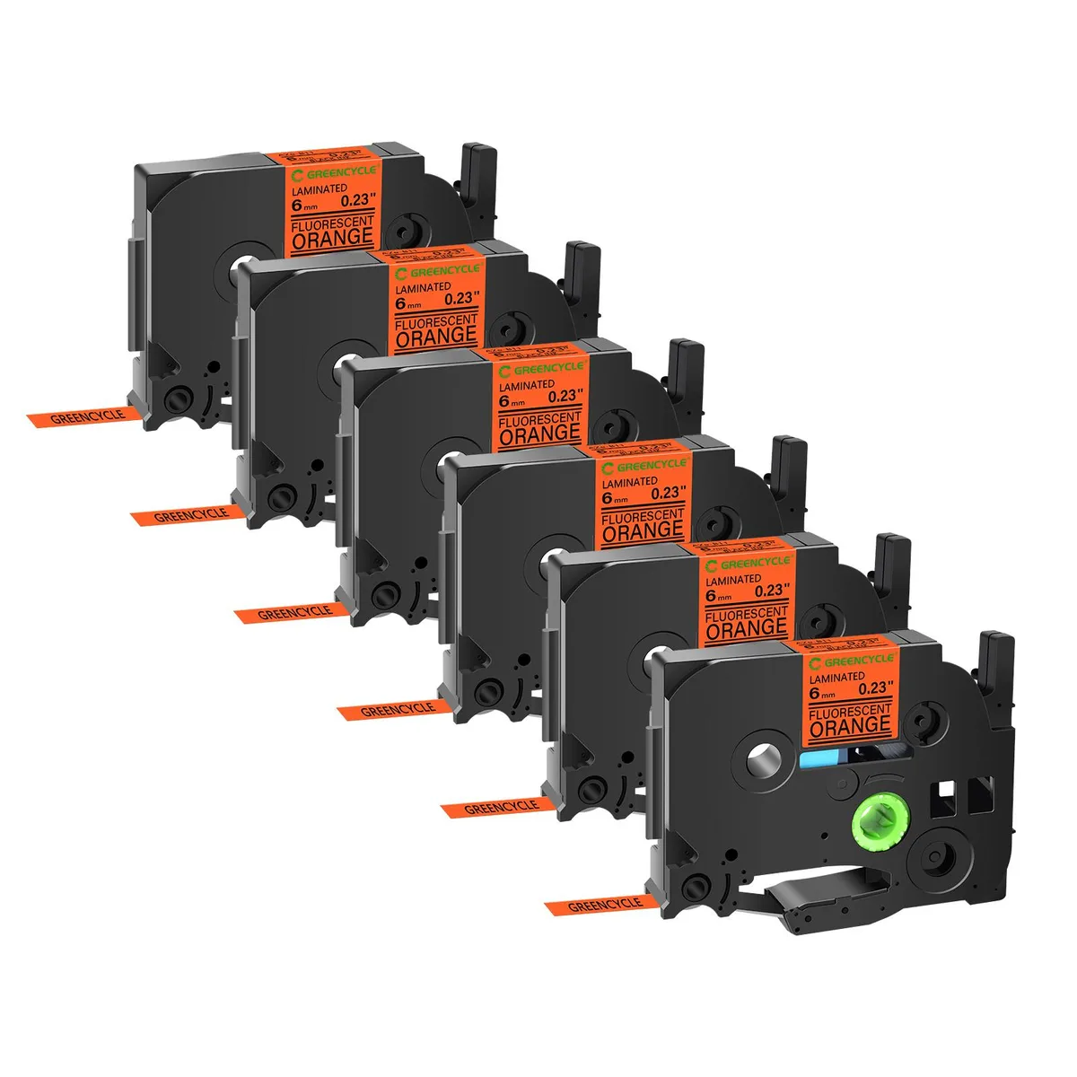 GREENCYCLE GREENCYCLE TZe-B41 18mm Black on Fluorescent Orange label 6 pack — product photo