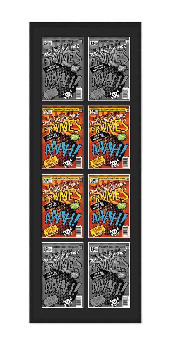 CustomPictureFrames.com CustomPictureFrames.com 8 Comic Book Frame Black Collage 20x50.5in Black Mat UV Acrylic — product photo